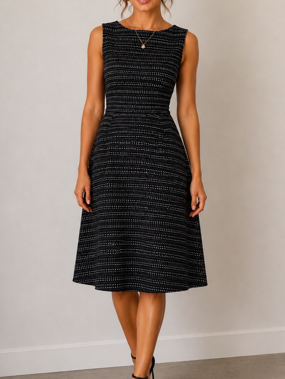 Banana Republic Black White Geometric Fit Flare A Line Dress Size 10